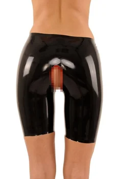 Látex 100% Cortos de Goma de Alta Calidad de Ropa interior Negro Sexy Pantalones Con Orificio de Tamaño S-XXL