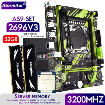 Atermiter X99 AS9 Placa base Conjunto con Xeon E5 2696 V3 CPU LGA2011-3 Procesador de 32 gb DDR4 ( 2 X 16 GB ) 3200MHz REG ECC de Memoria RAM