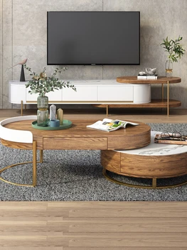 Placa de piedra de Café, Mesa de TV Gabinete Combinación Pequeño Apartamento Sala de estar de los Muebles de estilo Moderno Minimalista Retráctil mueble de TELEVISIÓN
