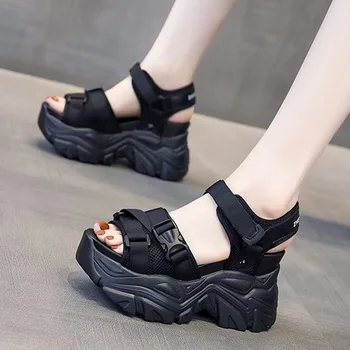 Sandalias de Suela gruesa para las Mujeres, la Versión coreana de la Moda de ropa Exterior, Interior, Aumento de la Esponja Romano Zapatos