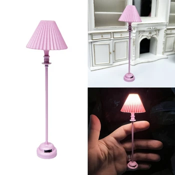 Lámpara de pie de Luz Pretender Jugar para los Niños Papel de los Muebles LED de Juguete 1:12 Escala de color Rosa Vintage Lámpara de Piso de Casa de Juego