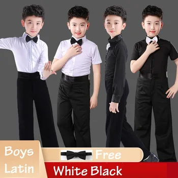 Niños Baile Latino Ropa Camiseta + Pantalones Conjuntos De Niños Blanco Negro Rumba Samba Dancewear De Baile Latino Concurso De Disfraces Ropa