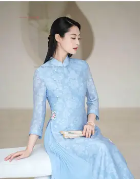 2023 ao dai estilo clásico aodai vestido lleno de la manga de las mujeres de la flor de impresión de vietnam aodai vestido vestido de fiesta elegante oriental qipao