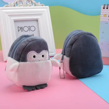 Nuevos dibujos animados de pingüinos pequeños, las niñas de felpa con cremallera bolsillo monedero lindo mini monedero bolsa de dama cable USB auriculares bolsa
