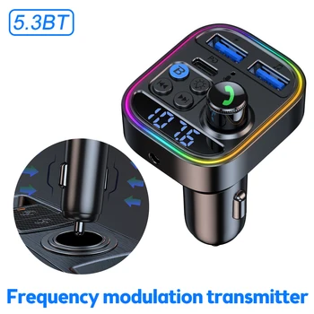 Bluetooth 5.3 Transmisor FM Inalámbrico Bluetooth Adaptador de Coche AUX Receptor de Radio Reproductor de MP3 con manos libres de llamadas de Tipo C, USB cargador de Coche