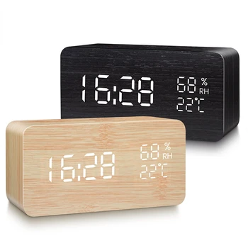 Mi Casa de la Alarma del Reloj Digital LED de Madera USB/AAA Powered Reloj de Mesa Con la Temperatura de la Humedad de la Voz Electrónica de Escritorio Relojes