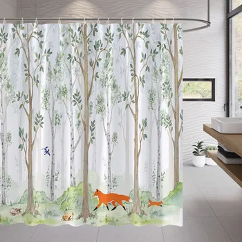 Dibujos animados Bosque Fox Cortina de la Ducha para el cuarto de Baño Decoración de Tela pintados a Mano de los Animales cuarto de Baño Ganchos de Cortina de Baño Accesorios de Conjuntos