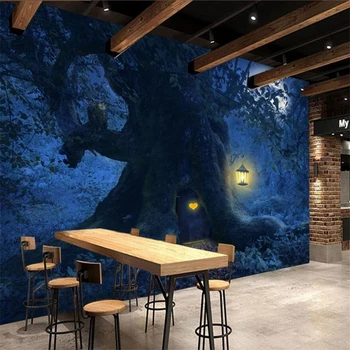 beibehang un fondo de pantalla Personalizado en 3d mural de ensueño hermoso bosque de grandes árboles noche de luna grande árbol paisaje de fondo de la pared de papel mural