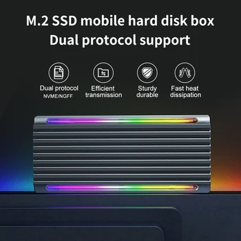 Doble Portocol M2 NGFF NVMe Recinto M. 2 SSD RGB Caso de 10Gbps de Tipo C, USB 3.2 Gen2 por M2 NVME 2242 2260 2280 M2 Unidad de Disco Duro