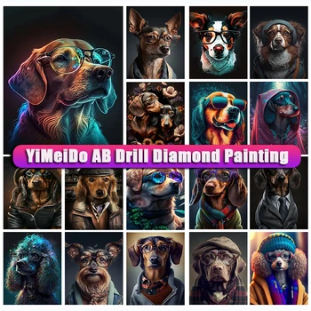 YiMeido de la Cremallera de la Bolsa de AB Diamante de la Pintura de Animales 5D Foto Mosaico Completo de Bordado de Diamantes Perro de colores de punto de Cruz de Arte de la Decoración del Hogar