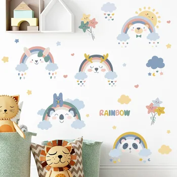 De dibujos animados del arco iris Panda etiqueta Engomada de la Pared del Dormitorio Habitación de los Niños de la Decoración Mural de la Decoración del Hogar, Calcomanías de Vivero Pegatinas autoadhesivas de papel Tapiz