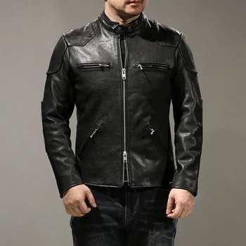 la calidad de 2023 nuevo alto el auténtico lujo de la marca real motorista de la chaqueta.negro slim fit bronceada abrigo de piel de oveja.la calidad de los hombres de la moda de leat