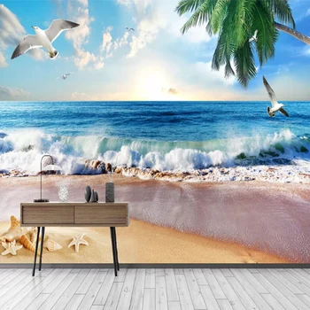 Personalizados en 3D fondo de pantalla Estéreo Marina Gaviota Playa del Coco Parrot Foto del Mural de la Sala de estar Dormitorio Impermeable de la Pared de Papel de Póster Fresc