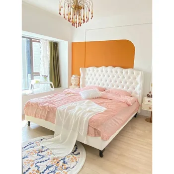 La luz francés de lujo de la princesa de cama desechable que la tecnología de la tela de arte cama cama contemporánea y contratados crema de viento tire de la hebilla de la h