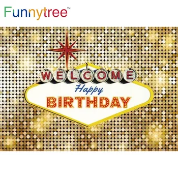 Funnytree Bienvenido Feliz Fiesta De Cumpleaños De Oro Telón De Fondo Brillo De Decoración Para Eventos De Aniversario De La Decoración De Fondo Sesión De Fotos
