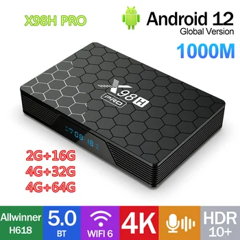 Wifi6 X98H PRO TV Box Android12 Allwinner H618 2G 16G TVBOX 4G 32G 64G 1000M BT5.0 2.4 G 5G Wifi HD En el Reproductor de Media Set Top Box