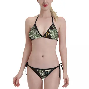2022 Triángulo de las Mujeres del Traje de baño de 2 piezas de Encaje-up Bikini Set de Damas Sexy vestido de trajes de baño de Plancha Cadenas de Oro de Billetes de un Dólar Biquini