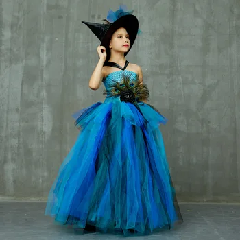 Nuevos Niños de pavo real Vestido de Princesa de Israel Purim Festival de Halloween pavo real cos Festival de los Niños de Malla Pengpeng Vestido Largo
