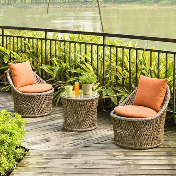 De estilo europeo, Patio Cafe Muebles de Jardín Establece un Balcón al aire libre de Mimbre Mesa Silla Simple Pequeño Apartamento Villa de Ocio Sillas