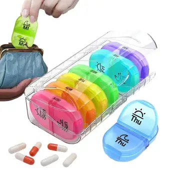 Arco iris 7 Días de la Píldora del Cuadro Organizador de Plástico Caja de Almacenamiento de Contenedores Portátiles de Medicina de la Píldora del Caso Semanal Sombrero Pastillero para Tablets