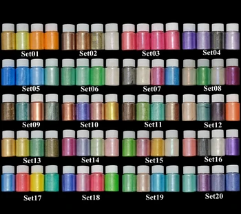 4 piezas/Conjunto de Pearl Mica en Polvo de Pigmento de la Resina de Epoxy de la Pintura del Coche Cosméticos de Color de Sombra de ojos de Jabón Pigmento de la Manicura del Clavo del Brillo de Tinte