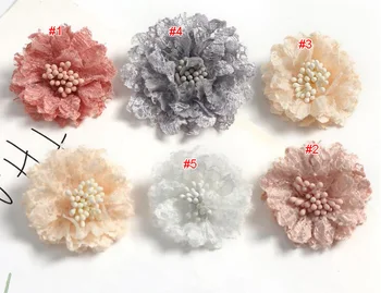 15pcs 4.5 cm de 1,77 pulgadas de color gris/rosa floral de bricolaje coser adornos de decoración accesorios de material de encaje apliques de parches U13P95Y230402V