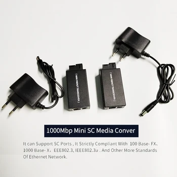 1 Par Gigabit 100/1000M/B SC de Ethernet de la Fibra Switch Convertidor de Medios de comunicación Rj45 Transceptor Óptico los 20KM fibla Interruptor de la fuente de Alimentación