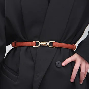 Ajustable de Cuero de la PU de las Señoras Vestido de Cinturones de Mujeres Delgadas Correas de Cintura Decorativos Vestido de Suéter de la Capa del Color del Oro de la Hebilla de la Correa de Cintura