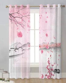 Flor de cerezo Acuarela de Tul Cortina Decorativa Cortinas transparentes para la Sala de estar del Dormitorio de la Cocina del Hotel de Casa En los Paneles de las ventanas