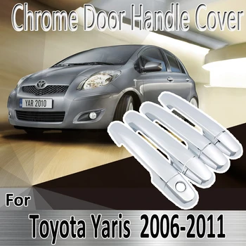 para Toyota Yaris Vitz XP90 2006~2011 2007 2008 2009 Estilo Pegatinas de Decoración de Cromo de la Manija de la Puerta Cubierta de la Reforma de los Accesorios del Coche