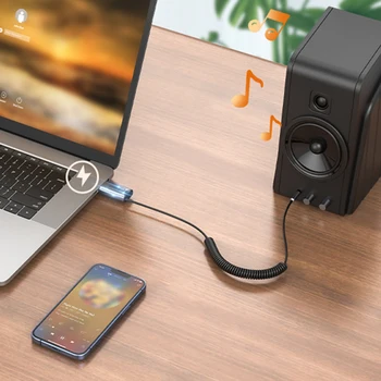 Flexible Adaptador Dongle Bluetooth-compatible 5.3 de manos libres de Coche Adaptador de Audio Jack de 3,5 mm Incorporado en el Soporte de Micrófono de la Tarjeta del TF