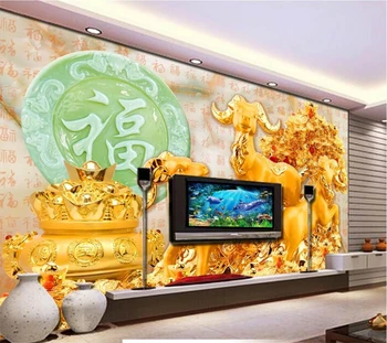 wellyu un fondo de pantalla Personalizado en 3d mural обои talla del jade de oro tres ovejas abrir Tailandés mural TV fondo pared de la sala 3d fondo de pantalla