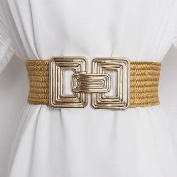 El Diseñador de moda Cinturones Para mujeres de alta calidad de la Mujer de la cintura gran tramo cummerbunds Amarillo Yute corsé cinturón de cintura