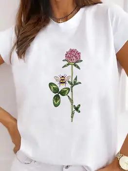 Flor de la Abeja de dibujos animados de Ropa de Mujer Ropa de Imprimir Camiseta de Manga Corta de Verano Superior Camiseta Básica de la Moda Gráfico T-shirt