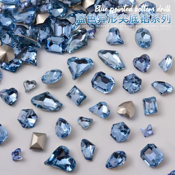 10Pcs de Lujo de la Luz Azul de Cristal de Diamante 3D Señaló Fondo Azul Rhinestone Decoración DIY de ALTA Qulity Azul Clase de Uñas Joyas &*&
