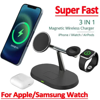 15W 3 en 1 Magnético Inalámbrico Soporte Cargador Para Samsung S21 S22 Ultra S20 iPhone de Apple Galaxy Reloj Rápido Estación de Carga Dock