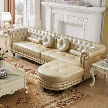 Americano moderno sofá de cuero de lujo, sala de estar, de estilo italiano, simple Europea en línea de cuatro personas sofá de cuero combinación