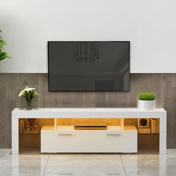 Blanco morden Soporte para TV con Luces LED,de alta brillante frente mueble de TELEVISIÓN,puede ser montado en la Sala de estar, Sala de estar o el Dormitorio