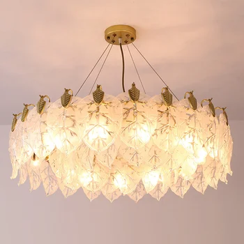 Lámparas LED Romántico francés de Lujo, Sala de estar con forma de Hoja de Vidrio Caliente Dormitorio Retro Comedor Lámparas