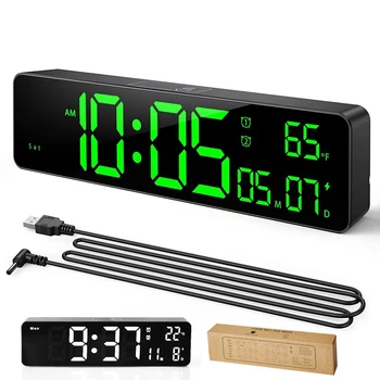 10pulgadas LED Digital Reloj de Pared Inteligente de Brillo de Control Táctil de la Fecha y Hora de la Temperatura Interior 2 Relojes de Alarma Snooze Gran Reloj de Escritorio