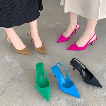 Las mujeres Zapatos de Verano 2023 Nueva Moda en Punta Stiletto Medio Talón zapatos de Tacón Alto de las Mujeres Vacío Sandalias Verde Zapatos de Mujer
