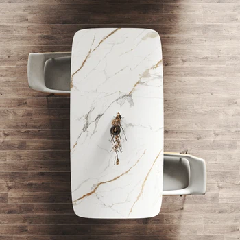 Italiano minimalista placa de roca mesa de comedor con hogar, sencillas, modernas y creativas de acero inoxidable de estilo industrial tabla