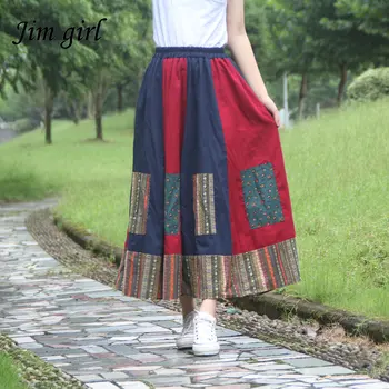 Impresión del Vintage de Bohemia Boho Falda de las Mujeres de Verano de corea Fashion Elegante de Vacaciones de Alta Elástico de la Cintura Femenina Largo de Una línea de Falda Plisada
