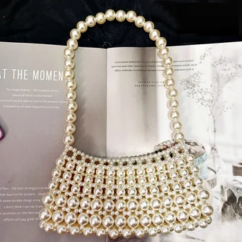La marca del Diseñador de la Perla Abalorios de las Mujeres del Bolso de Hombro de la Armadura de Lujo Crossbody Bolso Cuadrado Pequeño Bolso de 2023 Tendencia