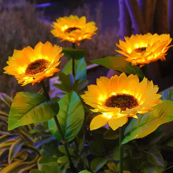 1-4Pcs LED Solar Girasoles Luz al aire libre Jardín de Césped de la Lámpara IP65 Impermeable Solar de Simulación de la Flor de Luz para el Patio Jardín Decoración
