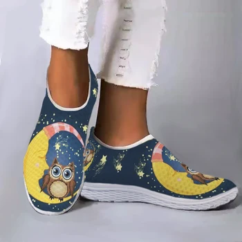 INSTANTARTS Lindo Estrellado Búho de Impresión de Deslizamiento En los Zapatos de dibujos animados de Diseño de Búho Casa de Zapatos Cómodos de Verano Transpirable Zapatos de Malla de Pisos