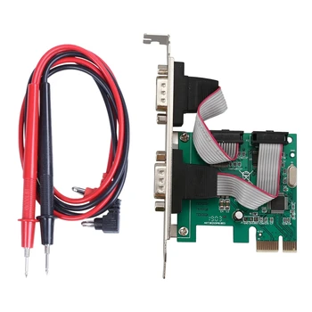 PCI-E PCI Express Dual Serial DB9 RS232 2 Puertos Controlador de Adaptador de Tarjeta Verde Con Multímetro Digital de los cables de Prueba