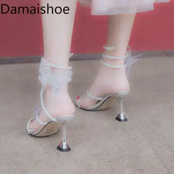 Rhinestone Serpentinos Liquidación Sandalias para Mujer de Verano de 2020 Nuevos de Tacón Alto Zapatos de la Boda de las Mujeres del Arco de Tacón de Aguja de Hadas de la Moda