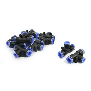 10 Pcs Negro Azul 10mm 8mm 3 Maneras en Forma de T de la Articulación Neumático de Inserción En Accesorios