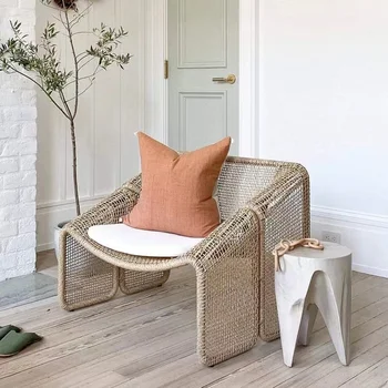 Costumbre Nórdica al aire libre sofá tornillo de cuerda de ratán casual patio diseñador impermeable perezoso sala de estar con balcón silla modelo de casa furnitur